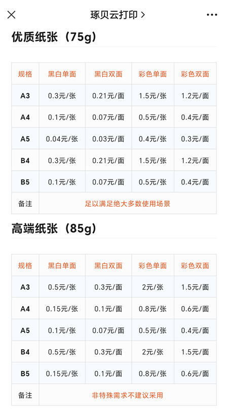 价格列表 价格列表